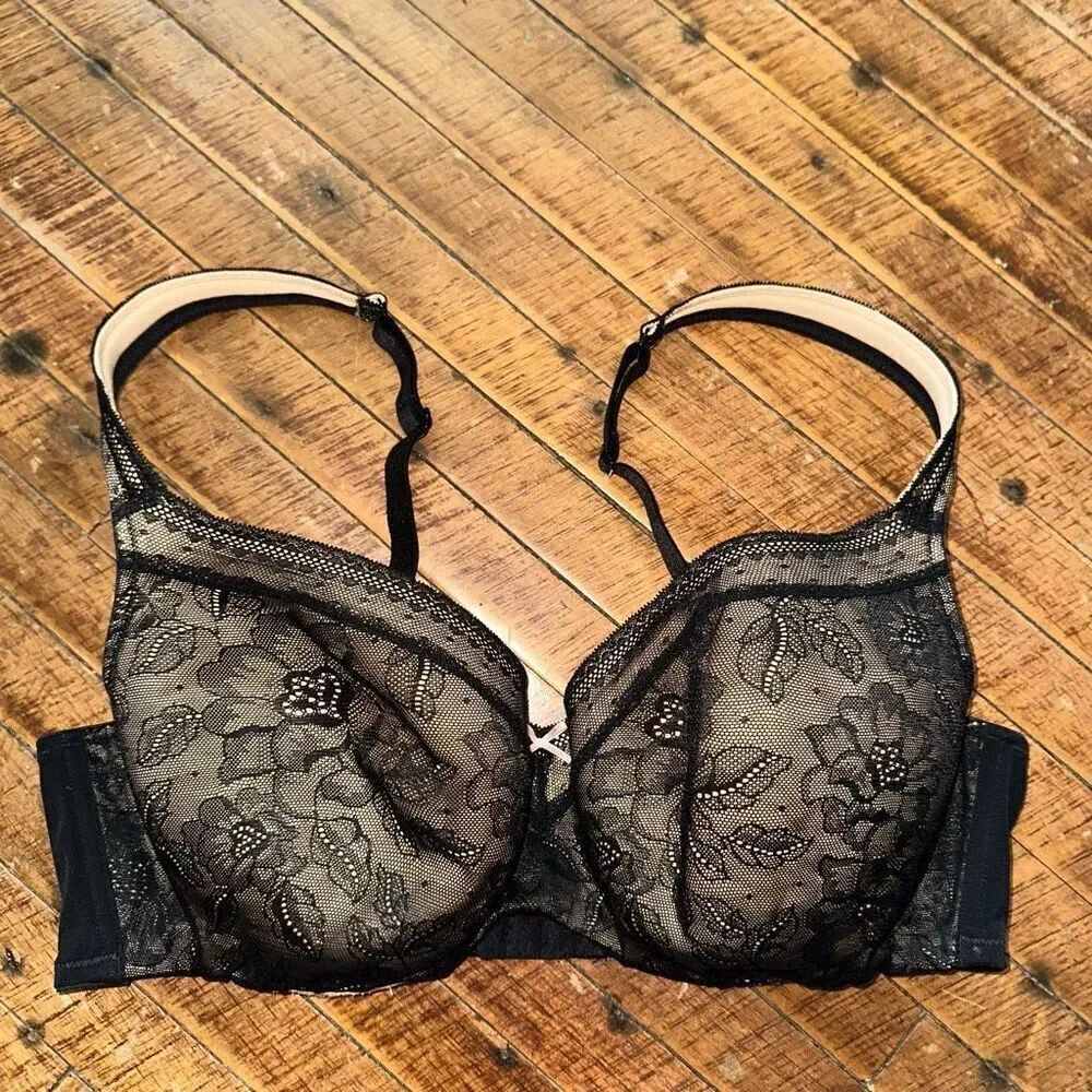 Cacique black lace & nude modern lace covered LL Balc 40D bra